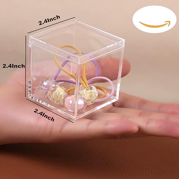 Small Acrylic Box with Lid 12 Pack Clear Acrylic Square Cube Containers Plastic Storage Box for Birthday Valentine's Day Party Favor Candy Pill and Tiny Jewelry Boxes