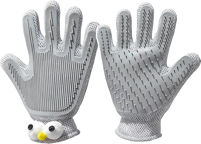 Deshedding Gloves for Dogs & Cats - Pet Hair Remover Mitt & Grooming Brush - Gentle Massage Tool for Shedding Pets with Short or Long Fur - Bath Brush for Easy Cleaning
