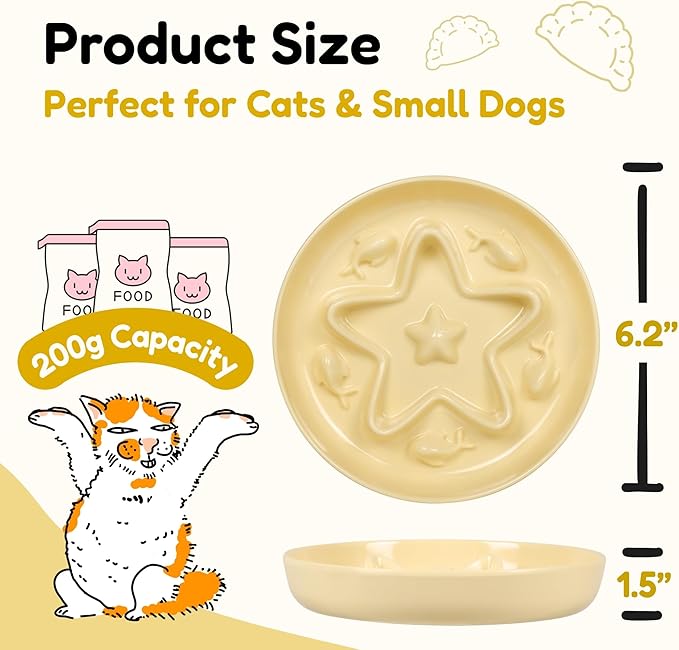 3 Pcs Cat Slow Feeder Bowl – Whisker Friendly Melamine Puzzle Feeding Cat Bowl for Slow Eating – Wet & Dry Food – Dishwasher Safe, Lightweight, Non-Slip (Buttercream + Coral Pink + Shell White, 6.3'')