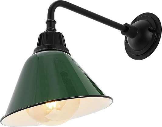 JONATHAN Y JYL7612F Croydon 9.63" 1-Light Farmhouse Industrial Indoor/Outdoor Iron LED Gooseneck Arm Outdoor Sconce Metal Bell Shade Vintage Cottage Rustic Porch Patio Yard Barn, Green