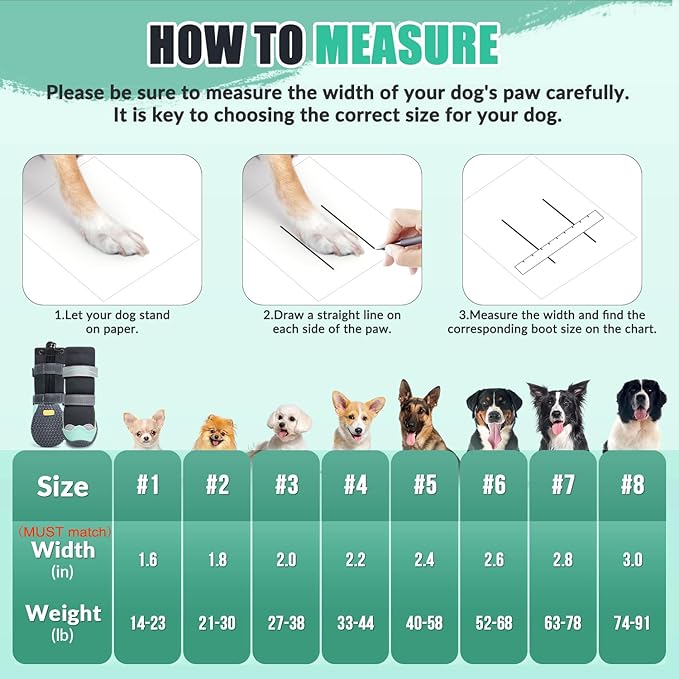 Lukovee Dog Shoes - Waterproof Fleece Lined Dog Boots for Large Small Medium Dogs, Reflective Booties with Non-Slip Rubber Sole for Rain Winter Cold Weather (Green,Size 1)