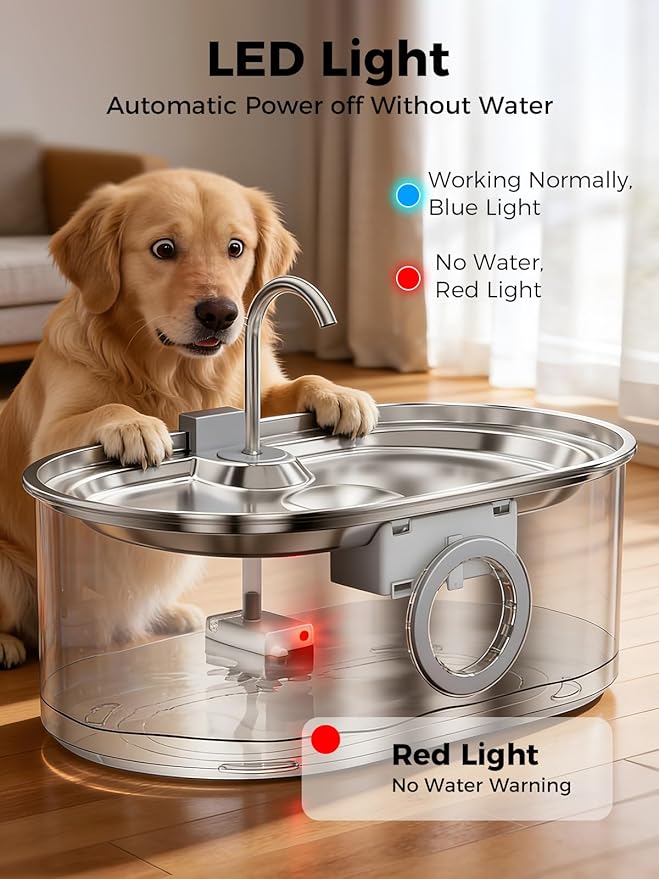 4.2Gal Dog Water Fountain for Large Dogs, 16L Stainless Steel Dog Fountain Water Bowl with Multi-Filtration & Deeper Drinking Tray, Extra Large Pet Water Fountain with Water Window (Pump)