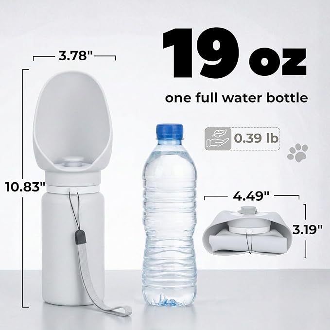 Collapsible Water Bottle for Dogs, Foldable Leak-Resistant w/Drain-Back, Pet Travel Bowl, 19oz for Walks, Hiking & Road Trips