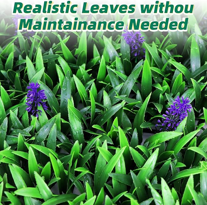 Artificial Grass Wall 12PCS 20" X 20" Lavender Flowers Topiary Hedge Plant Grass Backdrop Wall Greenery Panels for Indoor Outdoor Privacy Fence Home Decor(Seedling Grass)