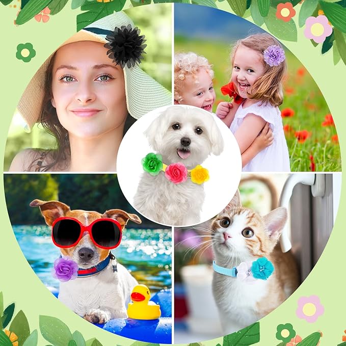 Saintrygo 42 Pcs Dog Collar Flowers Bow Accessories Bulk Multi Color Dog Floral Charms Bow Tie Pet Flower Bows for Small Medium Large Puppy Cat Grooming Easter Wedding Birthday Parties(Fresh Colors)