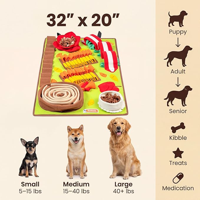 Snuffle Mat for Dogs Large Breed – Dog Puzzle Toy, Foraging Mat & Slow Feeder for Enrichment & Mental Stimulation, 32"x20" Washable for Puppies & Large Dogs