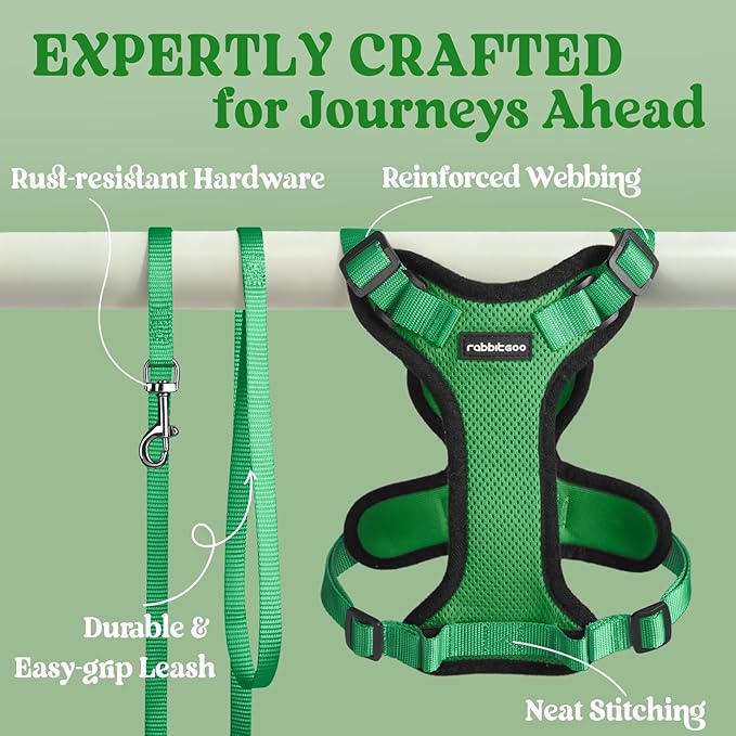rabbitgoo Cat Harness and Leash for Walking, Escape Proof Soft Adjustable Vest Harnesses for Cats, Easy Control Breathable Reflective Strips Jacket, Grass Green, XS