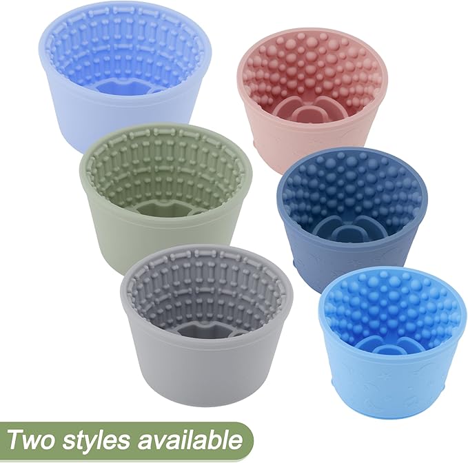 Slow Feeder Dog Bowls, Silicone Dog Lick Bowl with Brush & Scraper, Non-Slip Base Slow Feeder for Anxiety Alleviating & Oral Health, Sky Blue