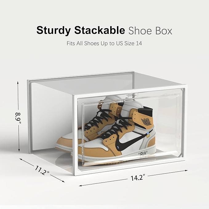 SEE SPRING 6 Pack Shoe Storage Box, Clear Plastic Stackable Shoe Organizer for Closet, X-Large Shoe Containers Bins Holders for Display Sneaker Fit up to Size 14 (Clear)