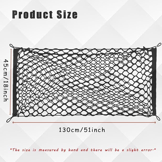UlifebetterTruck Bed Cargo Net, Cargo Storage Elastic Mesh Net Organizer Net Bag Automotive Cargo Nets with 4 Buckles Screws Hooks Clips Trunk Storage Net for Pickup Truck Bed（51 * 18In）