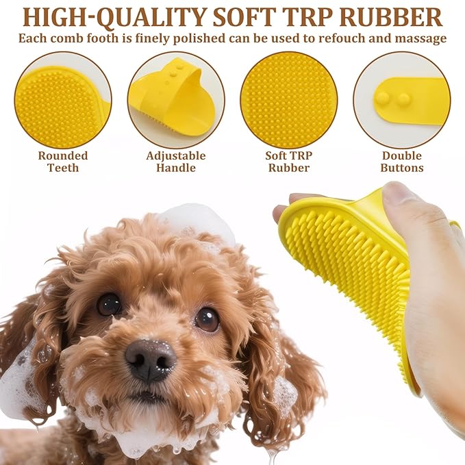 Deshedding Dog Brush for Short Haired Dogs and Cats with Band，and 2 Pcs Silicone Grooming Brushes, ReReduces Shedding, Non-Slip Grip, Gentle Grooming