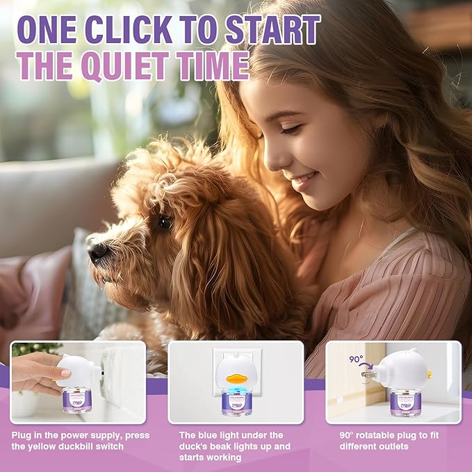 Dog Pheromones Calming Diffuser 3 in 1 Advanced Kit Appeasing Pheromone Diffuser to Calm Pet (1 Plug in+2x48ml Refill) for Anxiety Relieve Relief Reduce Aggression Fighting Stress (Lavender)
