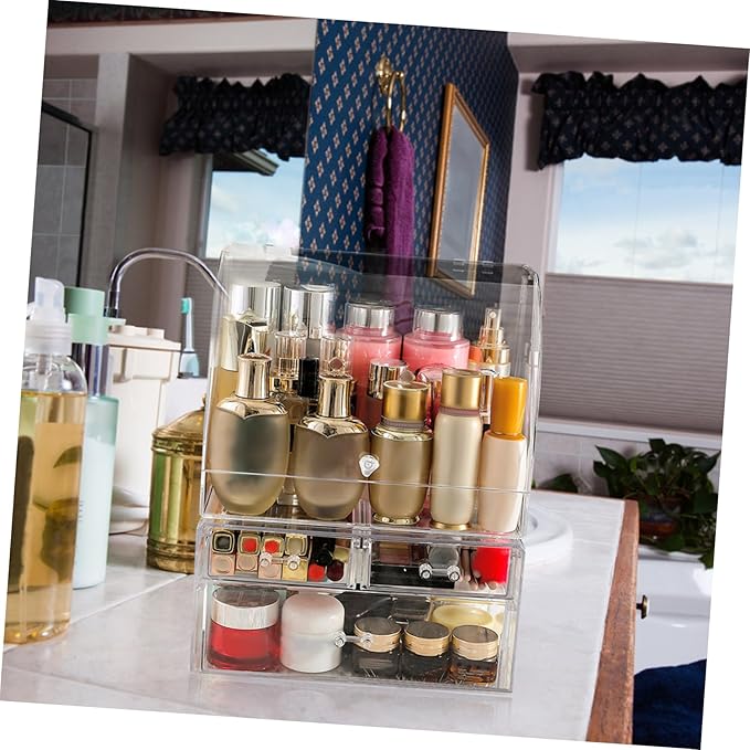 Acrylic Makeup Organizer Box Lid Dustproof Desktop Storage Case for Cosmetics 1-Piece Suitable for Dressing Tables and Bathrooms
