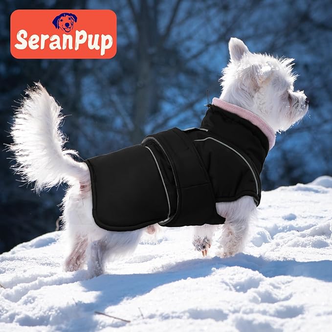 Black Dog Coat Soft Pet Sweater for Cold Weather Waterproof Jacket with Fleece Lined Warm Pet Winter Coat with Leash Hole Thick Clothes Windproof Dog Puffer Coats for Small Dogs