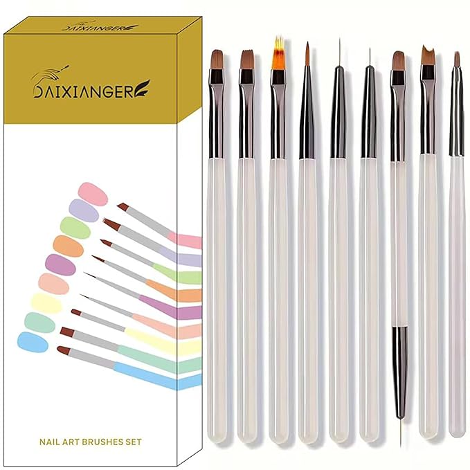 9Pcs Multi-Functional Nail Art Brush Set, Professional Brushes for Gel Polish, French Tip, Ombre, Liner & Clean Up, Manicure Tools for DIY & Salon Nail Design Tools-Grey