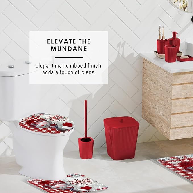 Clara Clark Christmas Bathroom Accessory Set - 22PC, Complete Set + Bath Rugs, Modern, Red & White, Polyester