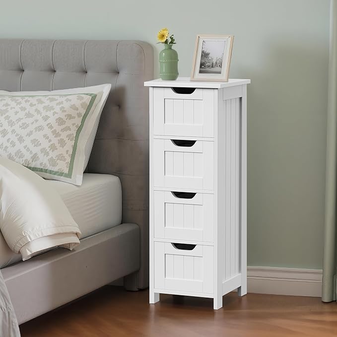 ZENY Bathroom Floor Storage Cabinet with 4 Drawers for Bedroom, Bathroom, Hallway, Narrow Toilet Paper Cabinet, Freestanding (White)