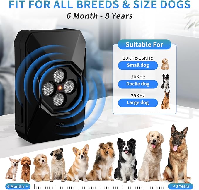 Anti Barking Device for Dogs - 50FT Dog Barking Deterrent Device - 3 Modes Ultrasonic Stop Dog Barking - Rechargeable Bark Stopper Indoor Outdoor Home Garden Automatic Bark Alarm Tool Dogs (Black)
