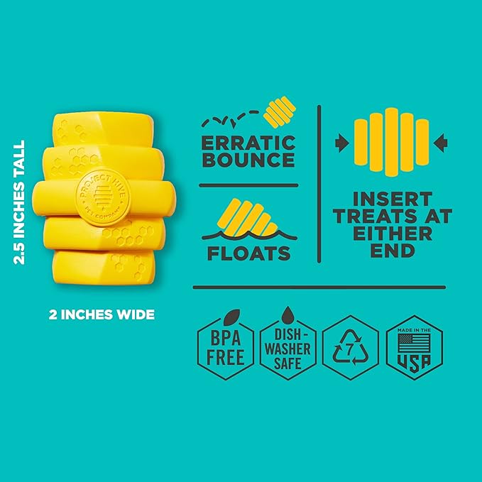 PROJECT HIVE ·PET COMPANY· - Hive Chew Toy for Small Dogs - Dog Chew Toy for Puppies and Small Breeds - Floats in Water - Durable and Tough - Made in The USA