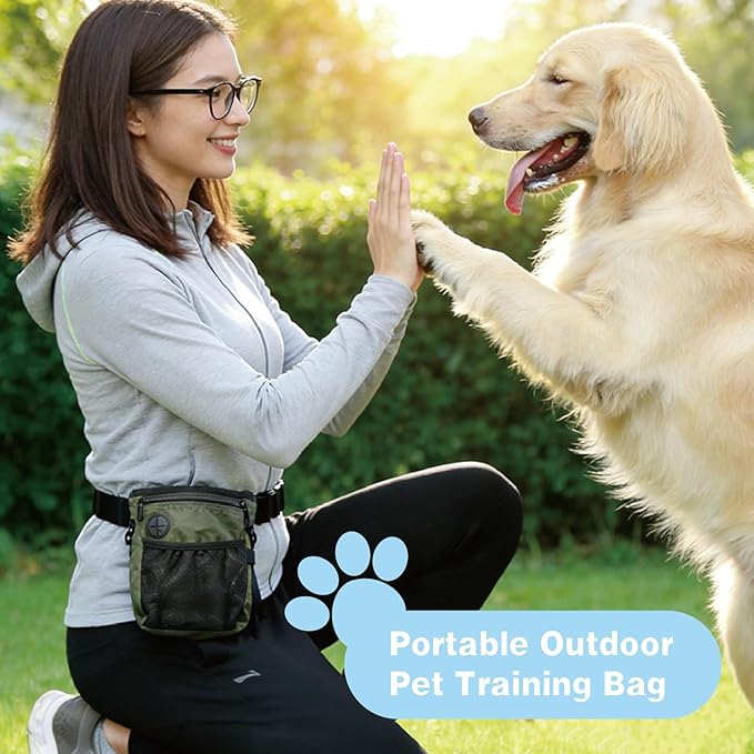Dog Training Treat Pouch with Water Bottle Pouch – Includes Dual-purposeTraining Disc and Durable Chewable Bounce Ball,Features 3 Convenient Wearing Styles for Dog Walking,Outdoor and Training