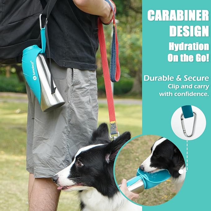 Stainless Steel Dog Travel Water Bottle — 27oz, Portable Bowl, Walking & Hiking (Blue)