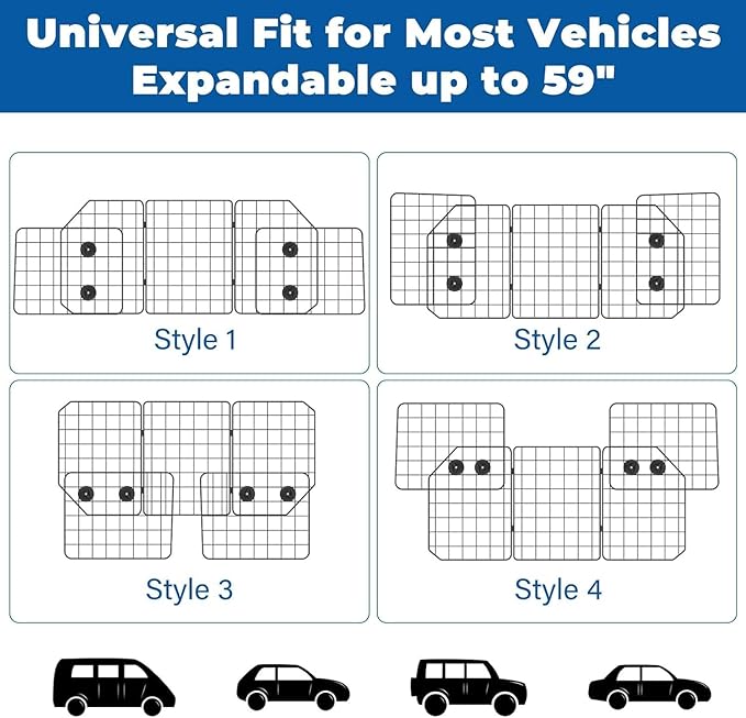 OUSHENG 2 Pack Dog Barrier for SUV, Adjustable Large Car Divider Universal-Fit Wire Mesh Pet Gate Accessories Essentials for Cargo Vehicles Van Safety Travel, Black