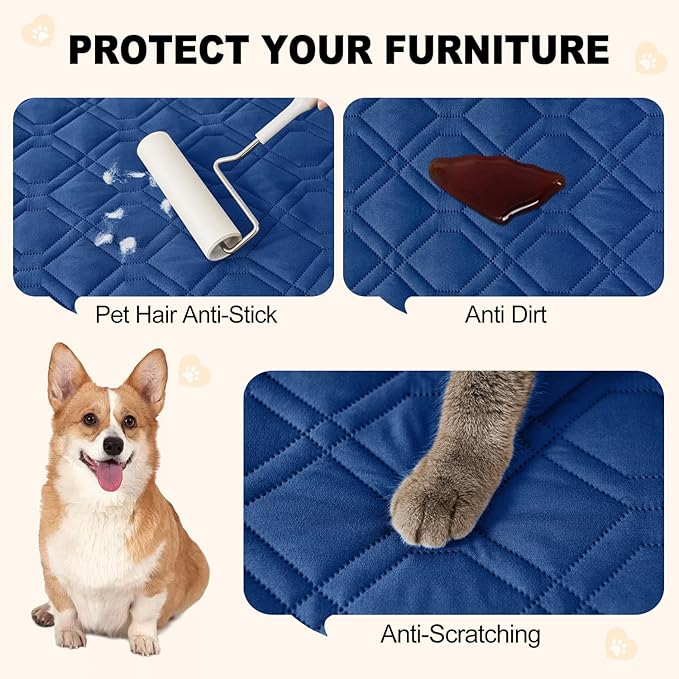 Smiry Waterproof Dog Blanket, 62x82 Inch Soft Pet Bed Cover Reversible, Washable Sofa Couch Furniture Protector for Small Medium Large Dog Puppy Cat, Geometric, Navy/Blue