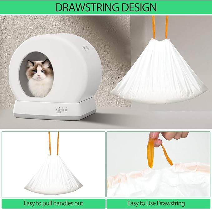 120 Count 18" x 12.6" Cat Litter Box Liners, Replaced Trash Bags Fit for Cat Litter Box MW-SC01/MW-SC02/MW-LR01,Thick Heavy Duty Drawstring Replacement Waste Drawer Liners for Automatic Litter Box