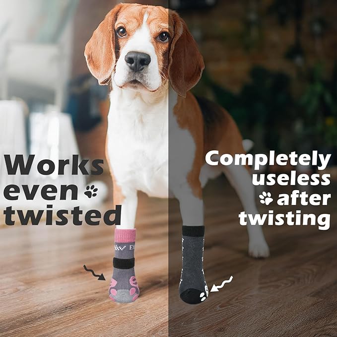 EXPAWLORER 6PCS Anti-Slip Dog Socks to Prevent Licking Paws,Dog Shoes for Hot Pavement,Best Paw Protector Traction Control on Hardwood Floor,Dog Booties for Puppy Small Medium Large Senior Dogs