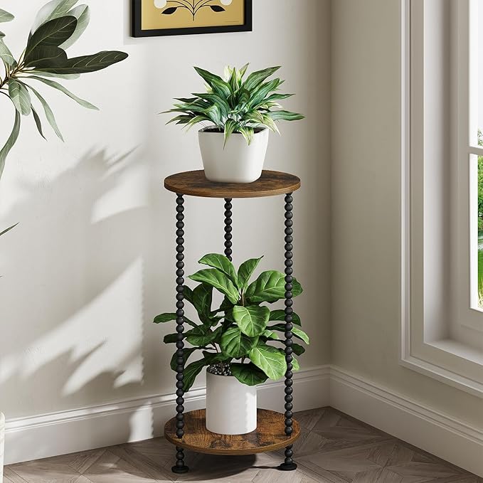YINMIT Plant Stand Indoor, 2 Tier Small Plant Stand, Round Flower Pot Stand, Corner Plant Stands for Indoor Plants, Plant Tables Indoor, Planter Pot Holder for Balcony Garden Patio Living Room