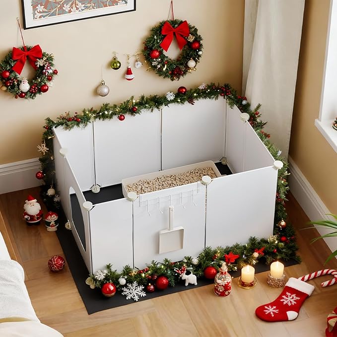 HOOBRO Cat Litter Box Enclosure with Large Oxford Mat, Extra Large Litter Box Shield with Row-Hook, 30.3" L x 18.5" W x 15.7" H, Compatible with Most Litter Boxes, White BW07PP03