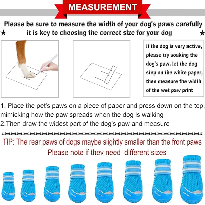 QUMY 4PCS Dog Boots for Large Dogs, Medium Dog Shoes & Paw Protectors for Hot Pavement, Summer Heat Protection, Mesh Breathable Nonslip Dog Booties for Hardfloors, Walking Running Hiking Blue Size 1