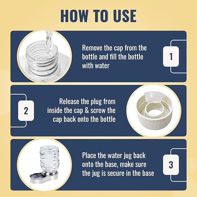 Bundaloo Dog Water Bowl Dispenser - Automatic Slow Refilling System Keeps Stainless Steel Drinking Dish Filled - Refillable 3 Liter Bottle, Non-Skid Feet - Clean, Safe, & Fresh Drink for Pet Dogs
