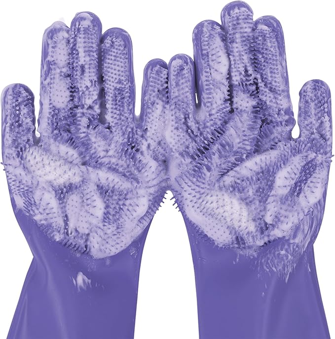 Pecute Heat Resistant Silicone Grooming Gloves with High-Density Teeth and Enhanced Five Finger Design for Bathing and Massaging Dogs and Cats