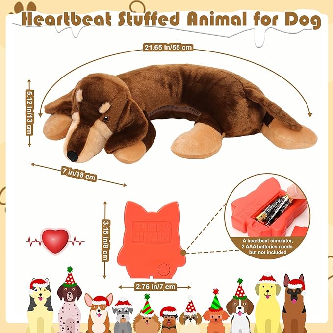 Soulchen Heartbeat Toy for Dog Anxiety Relief Stuffed Animal Comfort Toy for Puppies, Sleep Aid Plush for Crate & Kennel Training, Cuddly Companion Helps Calm Separation Stress(Dachshund)