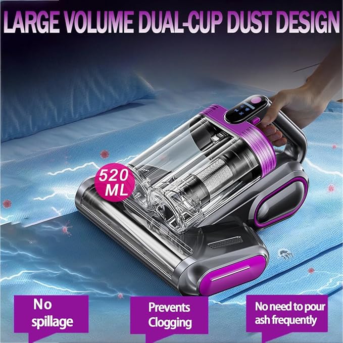 Bed Vacuum Cleaner,16Kpa Suction Double Cup Cordless Mattress Vacuum Cleaner with Ultrasonic and LED Display,18000 RPM/Min Brushroll,Cordless Vacuum for Pet Hair,Sofas,Blankets,Mattresses,etc.