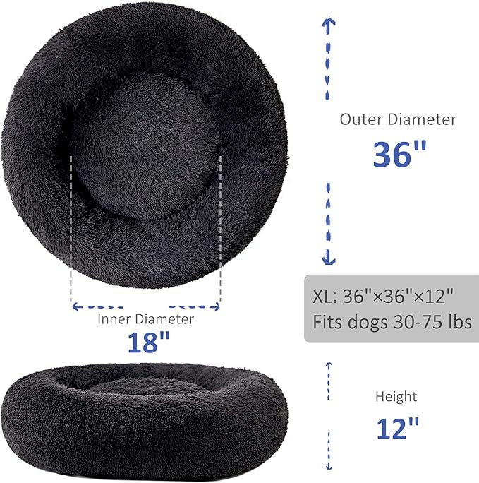 Washable Dog Round Bed - XLarge Donut Dog Bed, Comfy Calming Cuddler