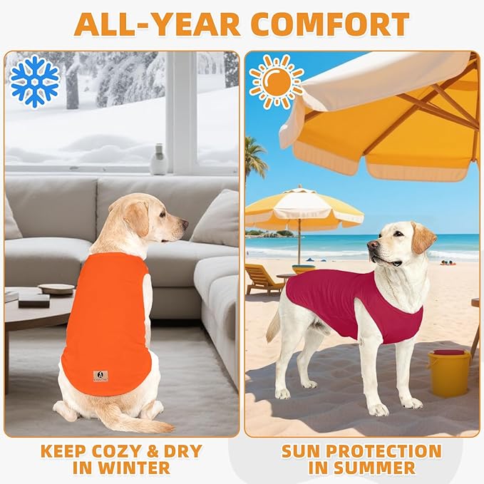 KOOLTAIL Christmas Thanksgiving Dog Clothes for Large Dogs, 2 Pack Cotton Fall/Winter Warm Dog T Shirts Coats, Insect Protection Anti-Hair Loss & Lightweight Pet Vest Tank Tops Apparel,Orange&Red,2XL