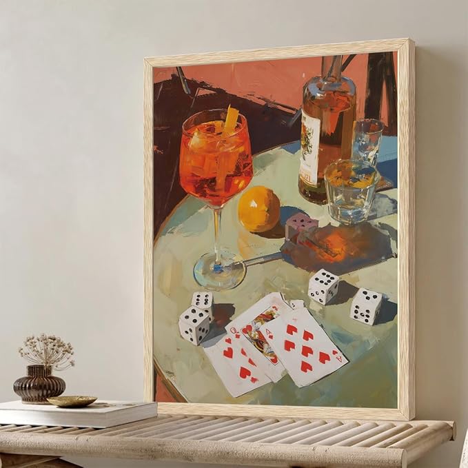 XJYISUO Framed Wall Art Dice Wall Decor Cocktail Canvas Art Poker Cards Pictures Vintage Paintings Bar Artwork For Living Room Game Room