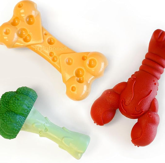Nylabone Power Chew Toy Bundle, Cute Dog Toys for Aggressive Chewers, Filet Mignon, Cheese, and Bacon Flavors, Large Dogs - Up to 50 lbs, 3 Pack