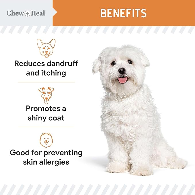 Omega 3 Fish Oil for Dogs Small Breeds & Puppies - 180 Mini Softgels, 300mg Wild Caught Salmon Oil - Skin & Coat, Shedding, Itchy Skin, Hot Spots, Allergies - EPA & DHA - Made in USA - Chew + Heal
