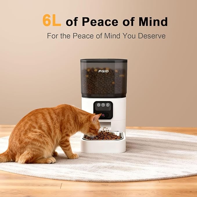 Pet Compainion Robot on Wheels,Distance App Control,Movable Security Camera with 2-Way Talk,Night Vision Pet Robot & Automatic Cat Feeder,with 6L Automatic Cat Feeder with Camera