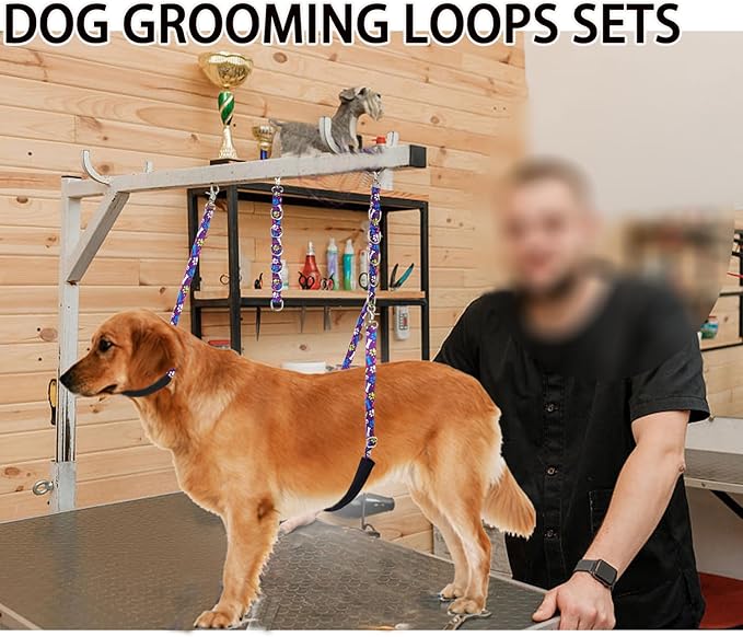 Dog Grooming Belly Straps – Adjustable Grooming Loops with Cute Paw & Bone Pattern – Pet Grooming Belly Band Table Accessories for Small to Large Dogs(Purple)