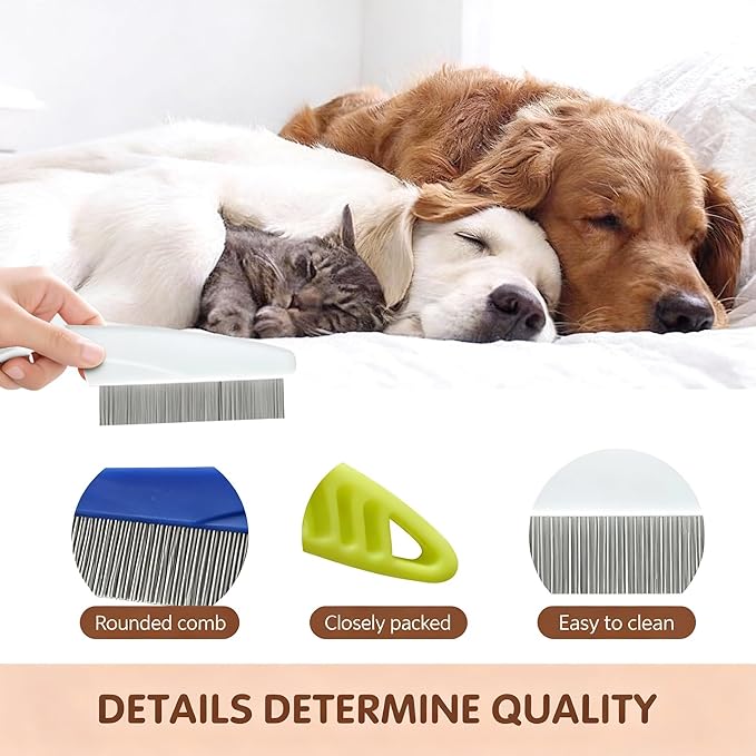 2 Pack Multifunctional Pet Grooming Comb, Stainless Steel Fine Tooth Brush for Tear Stain Removal, Hair Shedding Control & Massage for Dogs and Puppies