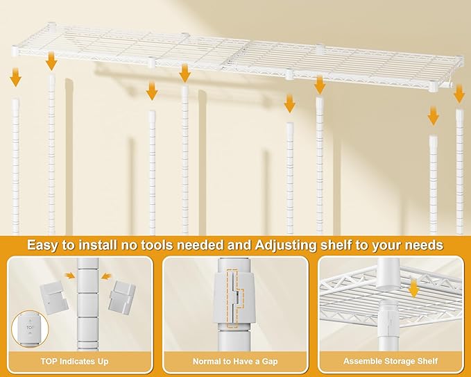 E14 Pro Heavy Duty Clothes Rack，Freestanding Clothing Racks for Hanging Clothes，Adjustable Closet Organizers and Storage，Metal Garment Rack with Shelves 69"W x16"D x77"H，Max Load 960LBS，White