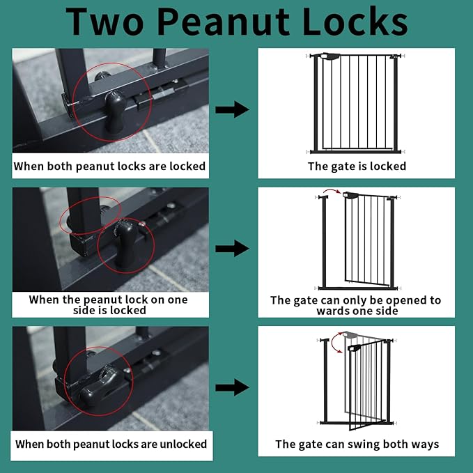 ALLAIBB Triple Lock Extra Wide Baby Gate Pressure Mounted Walk Through Safe Auto Close Black Metal Dog Pet Puppy Cat for Stairs,Doorways,Kitchen 76.77-86.22"