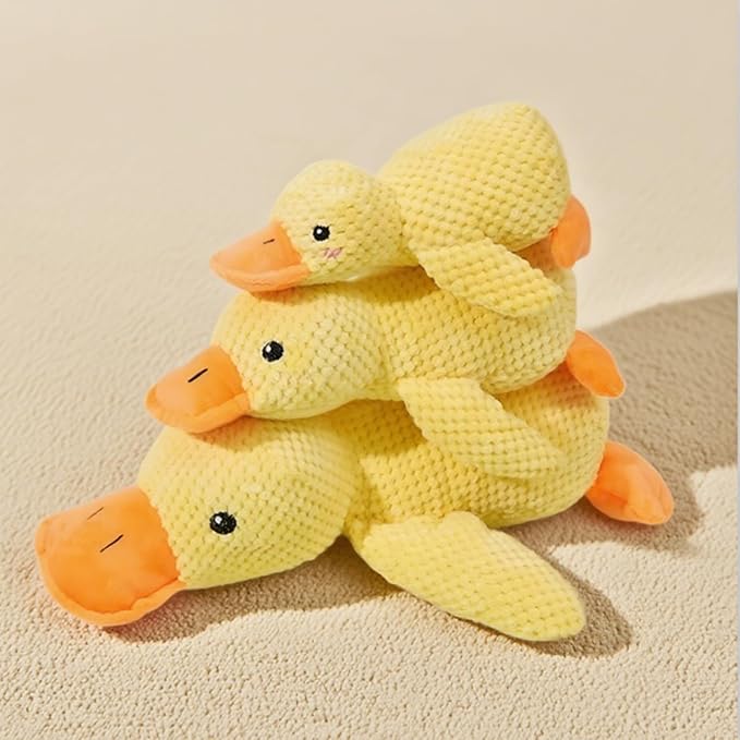 Calming Plush Duck Toy for Dogs & Cats - Interactive Squeaky Chew Toy with Realistic Quacking Sounds for Anxiety Relief - Soft Pet Comfort Toy for Indoor/Outdoor Play, Pet Use Only (Yellow, Large)
