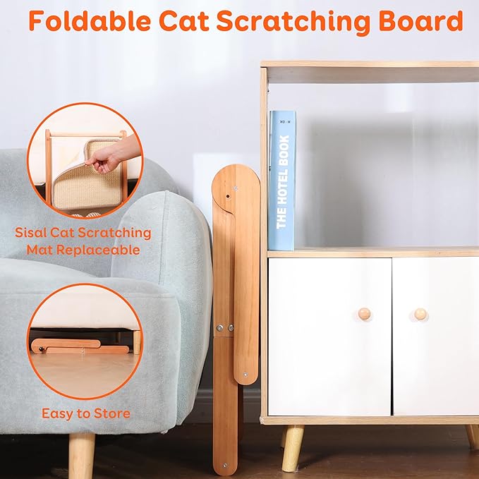 3 Transformable Shapes Cat Scratching Post - Adjustable L-Shape Sisal Scratcher with Multiple Fresh Fun Play Modes, 100% Natural Solid Beechwood& Sisal, Eco-Friendly Furniture Protector（1 Pack）