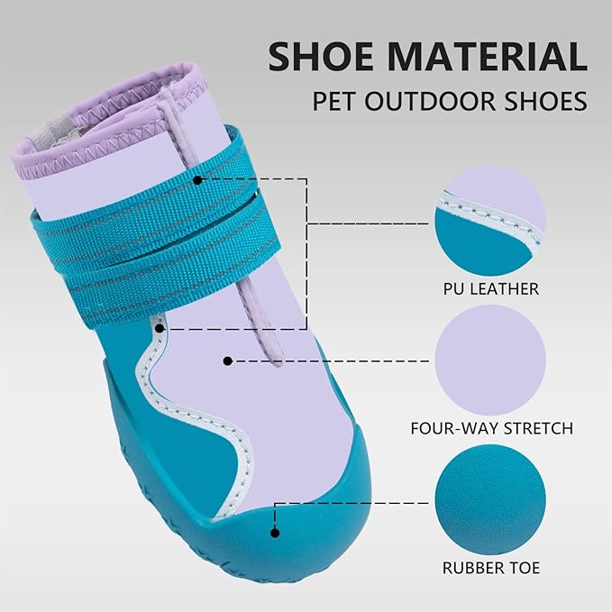 Dog Shoes Small Medium Large Size Dogs, Puppy Booties Paw Protector for Hot Pavement, Non-Slip Waterproof Rubber Reflective Strapped Boots (Blue, Size 3#: (2.5 * 2.0) (L*W) for 23-33lbs)