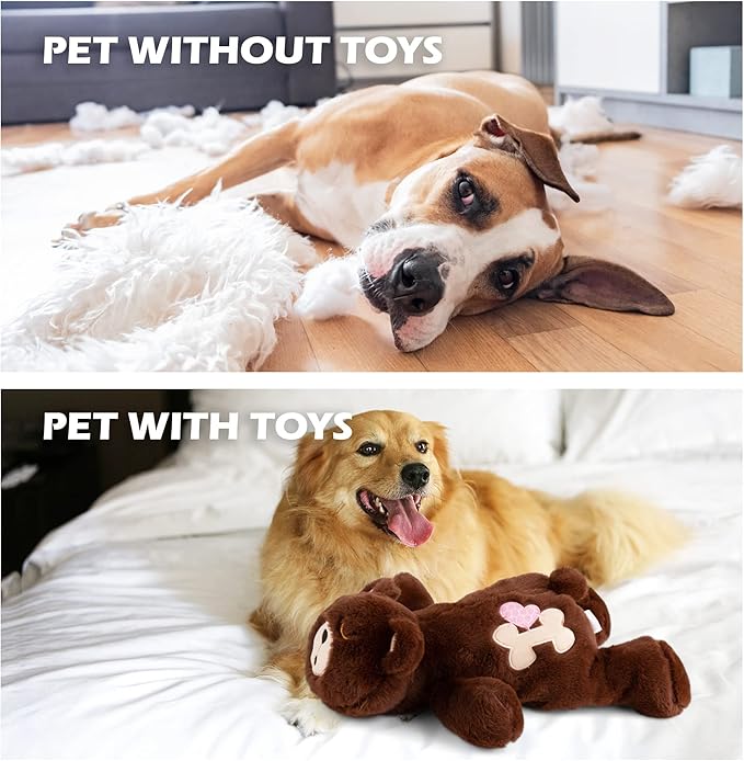 PetPrime Dog Heart beat Puppy Plush Bear Toy - with Warmer Bag Pet Soft Anxiety Puppy Relief Toy Heartbeat Stuffed Animal Sleeping Buddy Anxiety Dog Toy (Brown Bear)